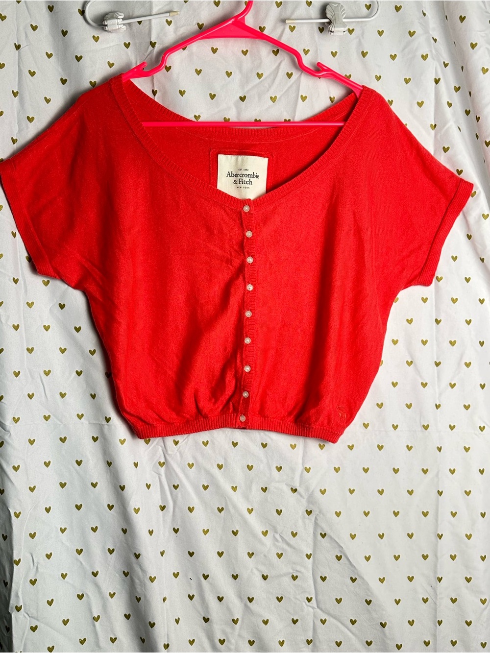 Abercrombie & Fitch Bright Red Cropped Button-Front Cardigan